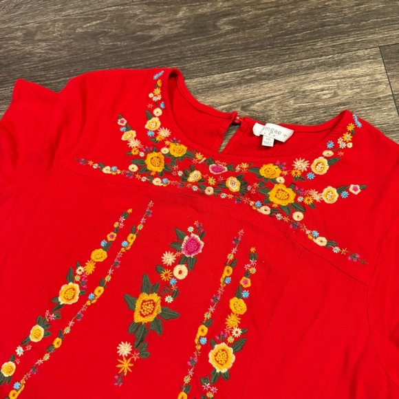 UMGEE Red Floral Embordered Tunic Short Sleeve Flowy Top Women's Size 2XL - Picture 5 of 8